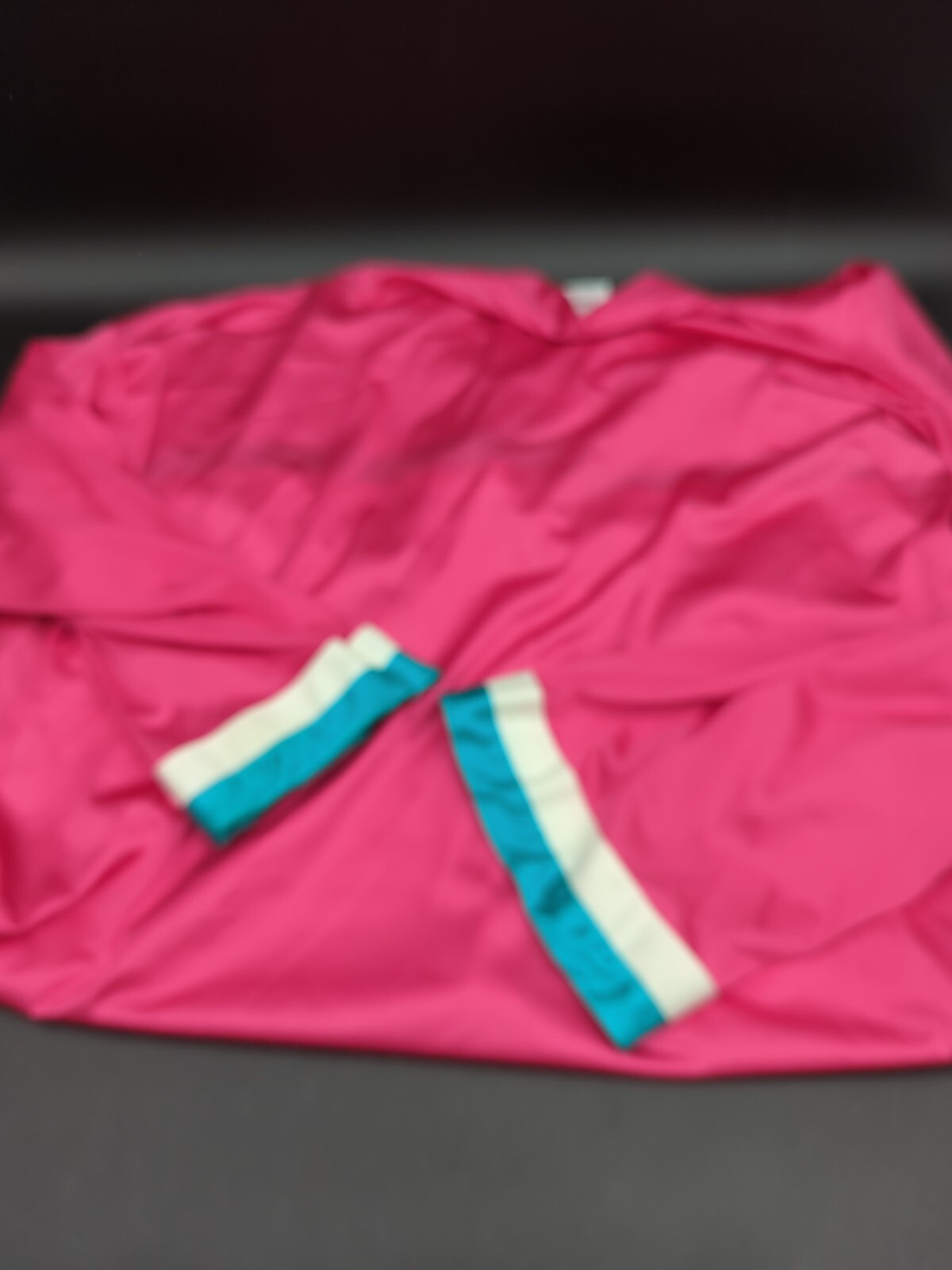 Vintage Vanity Fair Large Peignoir Robe w/Covered Buttons Bright Pink & Teal USA