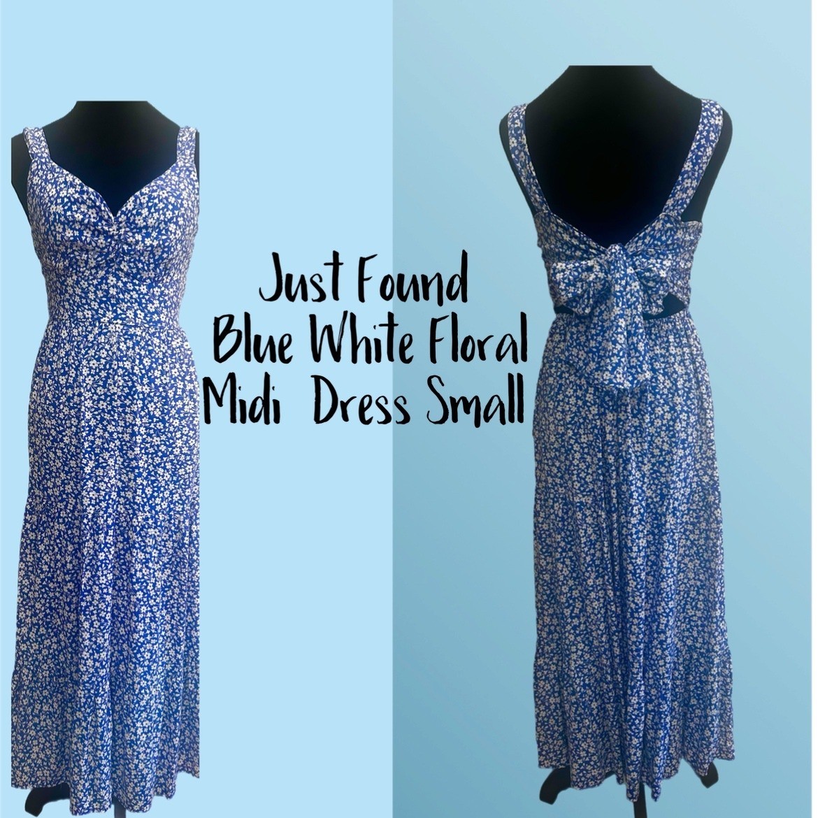 Blue Ditsy Floral Maxi Dress Small Romantic Boho Romantic Ruched Bust Just Found