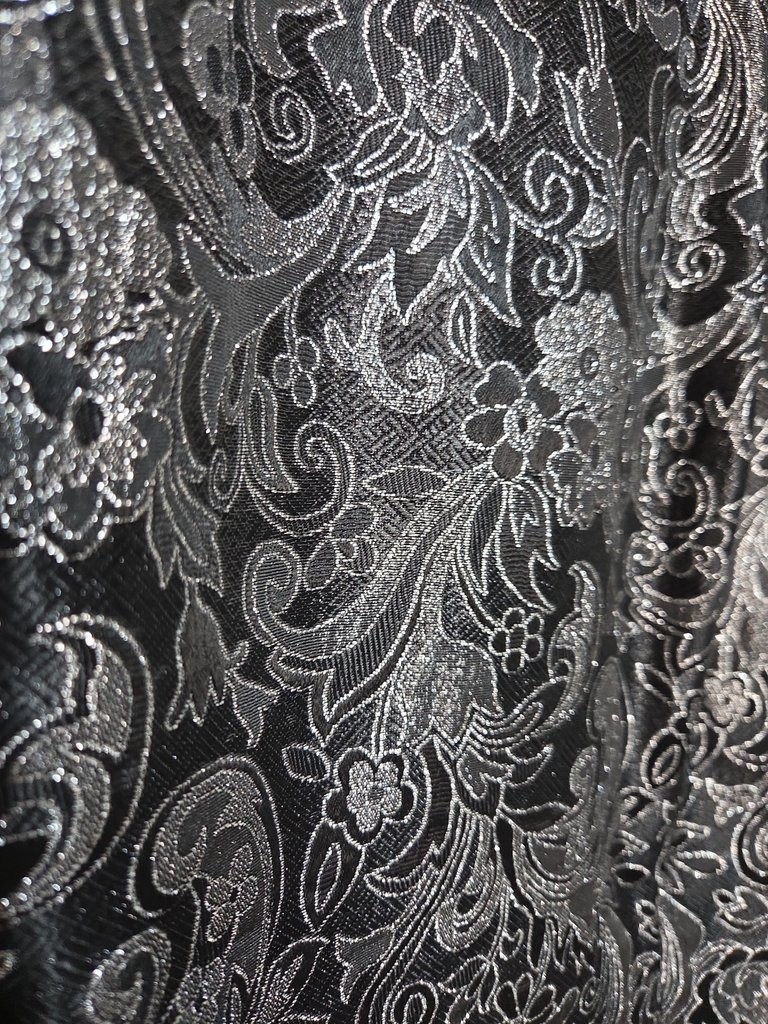 Michaelangelo Halter Top Black Silver Metallic Floral Brocade Vintage Crop