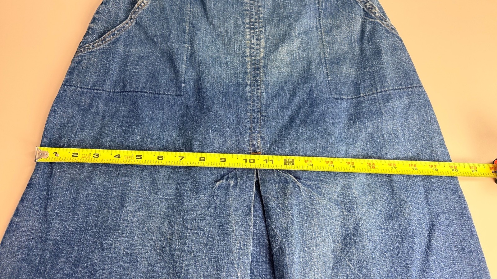 Vintage 70s Levi’s L Denim Midi Skirt Orange Tab Script Ribbon Tag 28″ Waist