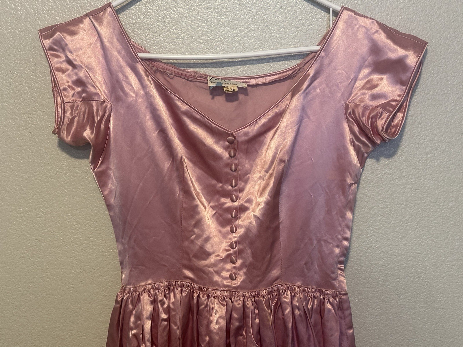 1950s Emma Domb Pink Satin Gown Formal Dress Full Skirt Glinda Debutant sz.S
