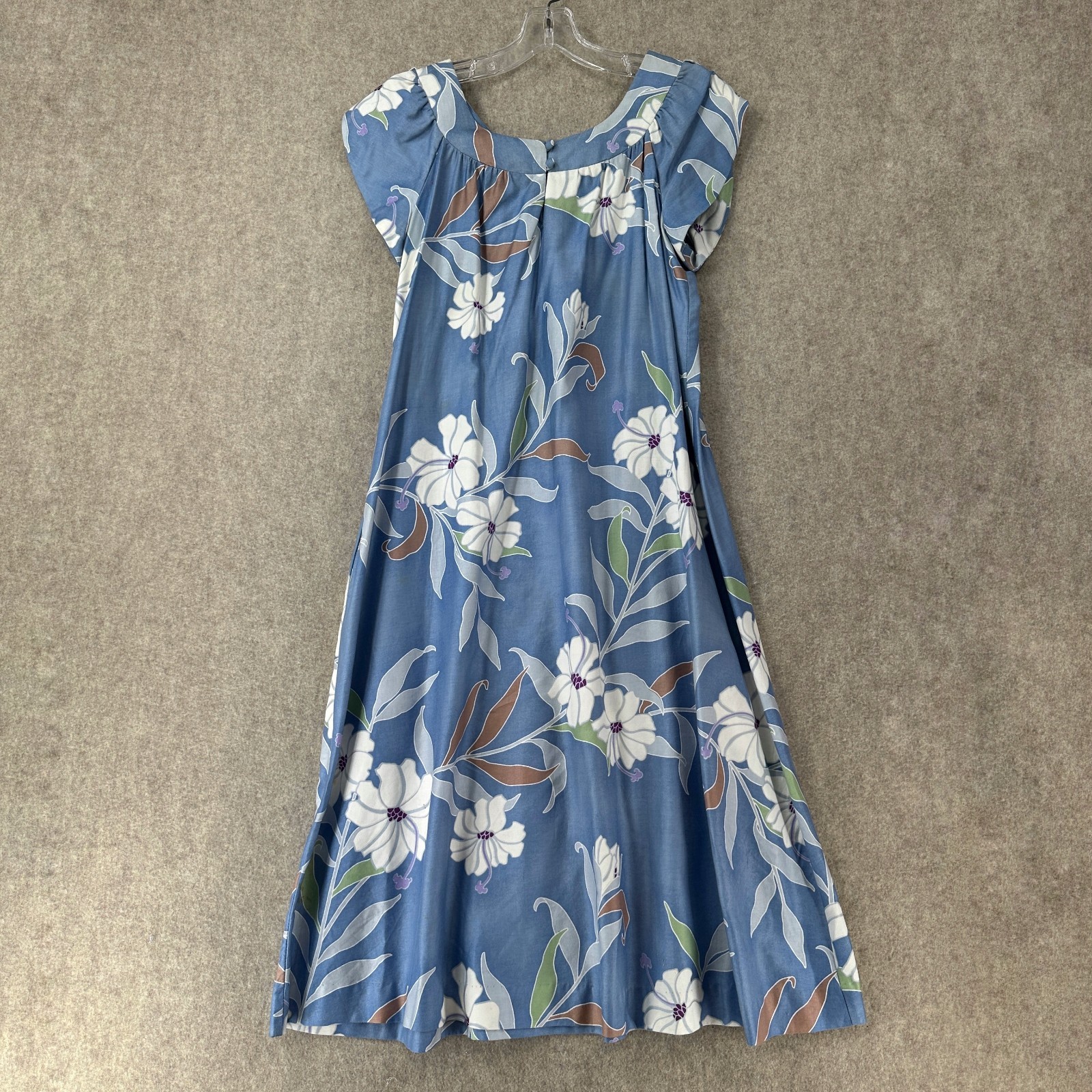 VTG Sun Fashions Hawaiian Dress Muumuu Midi Floral Light Blue Long Women Sz 8