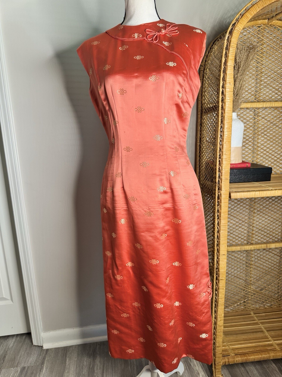 Vintage 1950S Chenogasm Wiggle Dress Made In USA Resort Wear Dress Rust Color