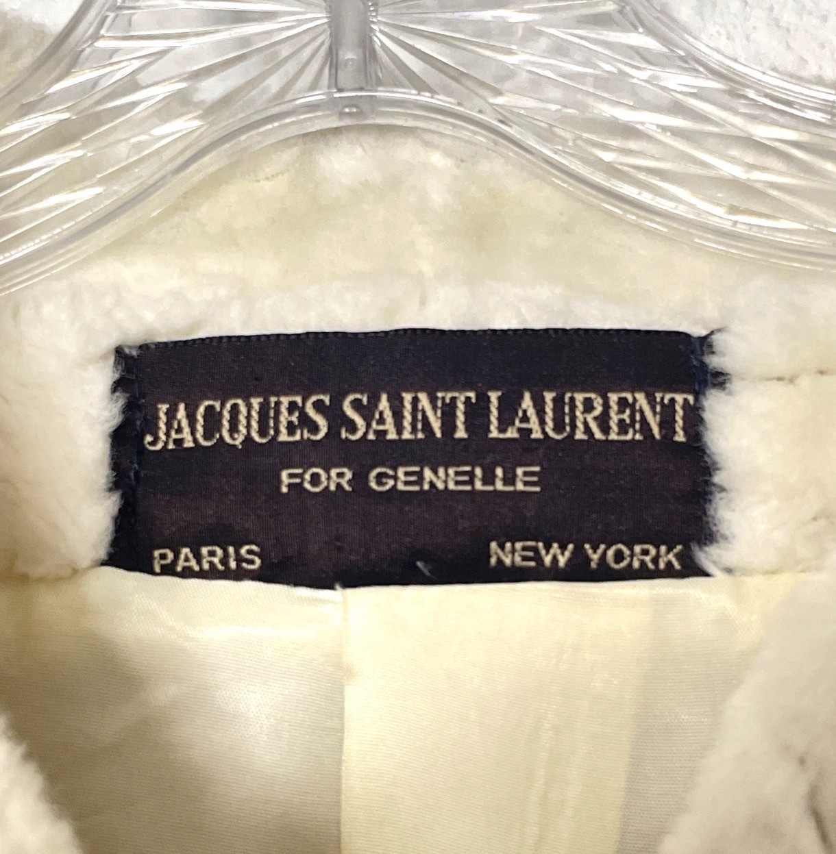 Vtg 70’s Jacques Saint Laurent Off White Faux Fur Chevron Coat with Pockets XL