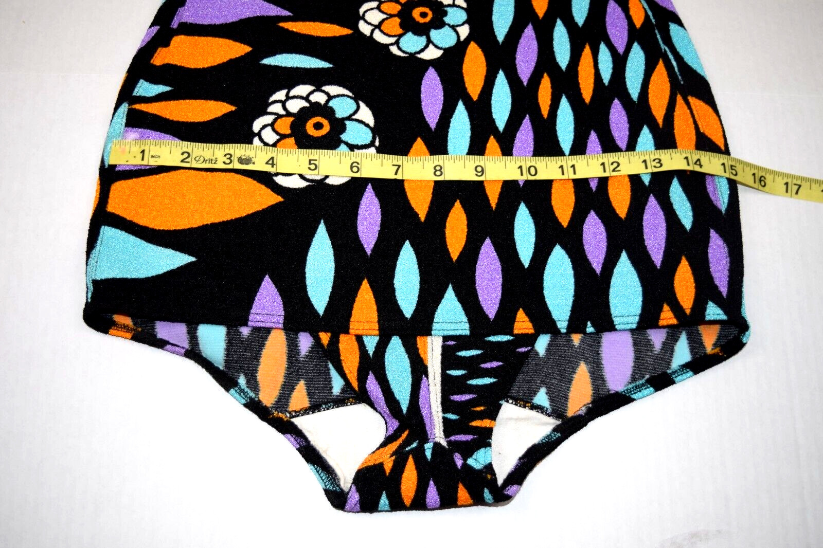 Vintage Swimsuit Gottex Size S/M 60s Fluorescent Mod Floral Surfboard Shapes