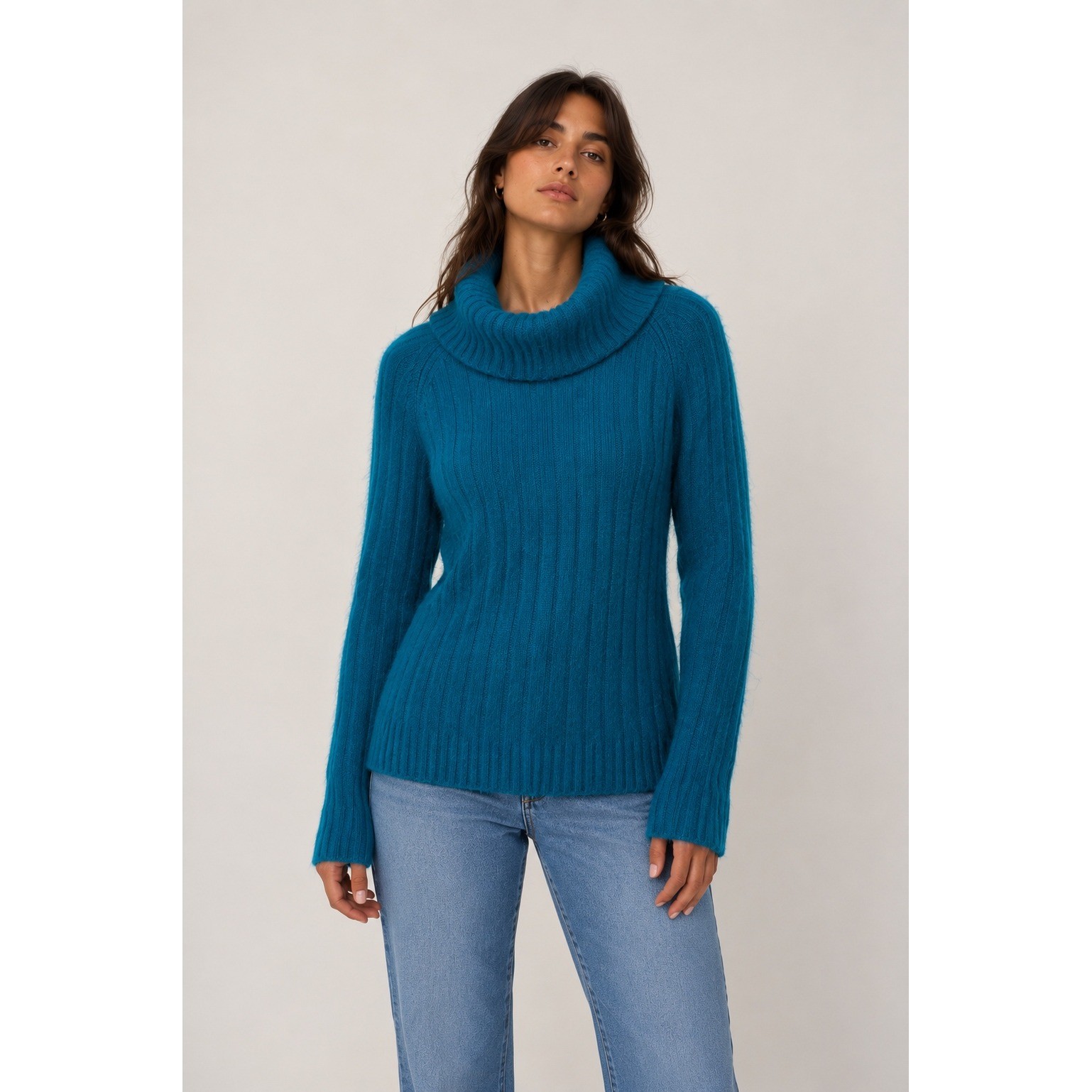 Vintage Y2K Angora Rabbit Hair Cowl Neck Rib Knit Sweater Coastal Fisherman XL