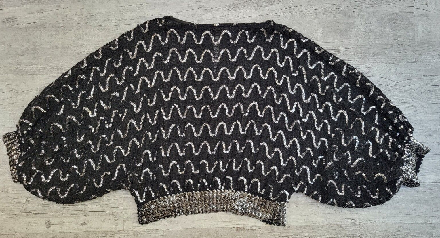 Vintage 1970s Black Silver Sequin Semi Sheer Balloon Sleeve Top – Size S/M