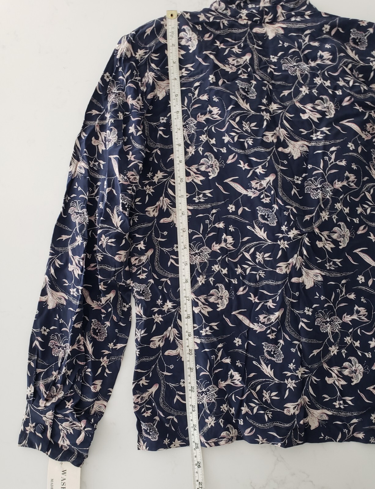 Silkland Vintage Size 10 Crossover Silk Blouse Blue White Floral Long Sleeve NWT