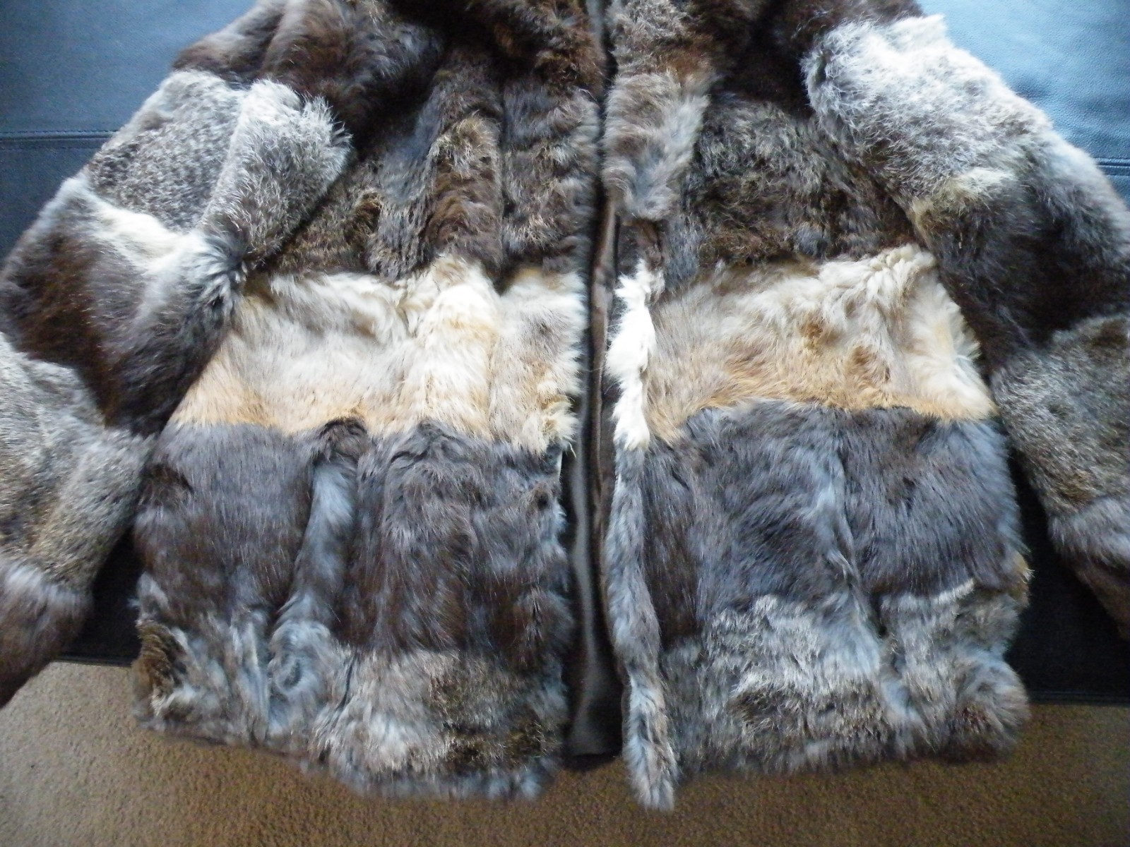READ „AS IS” Rabbit FUR Women’s Coat PATCHWORK with LABEL Jacques Saint Laurent