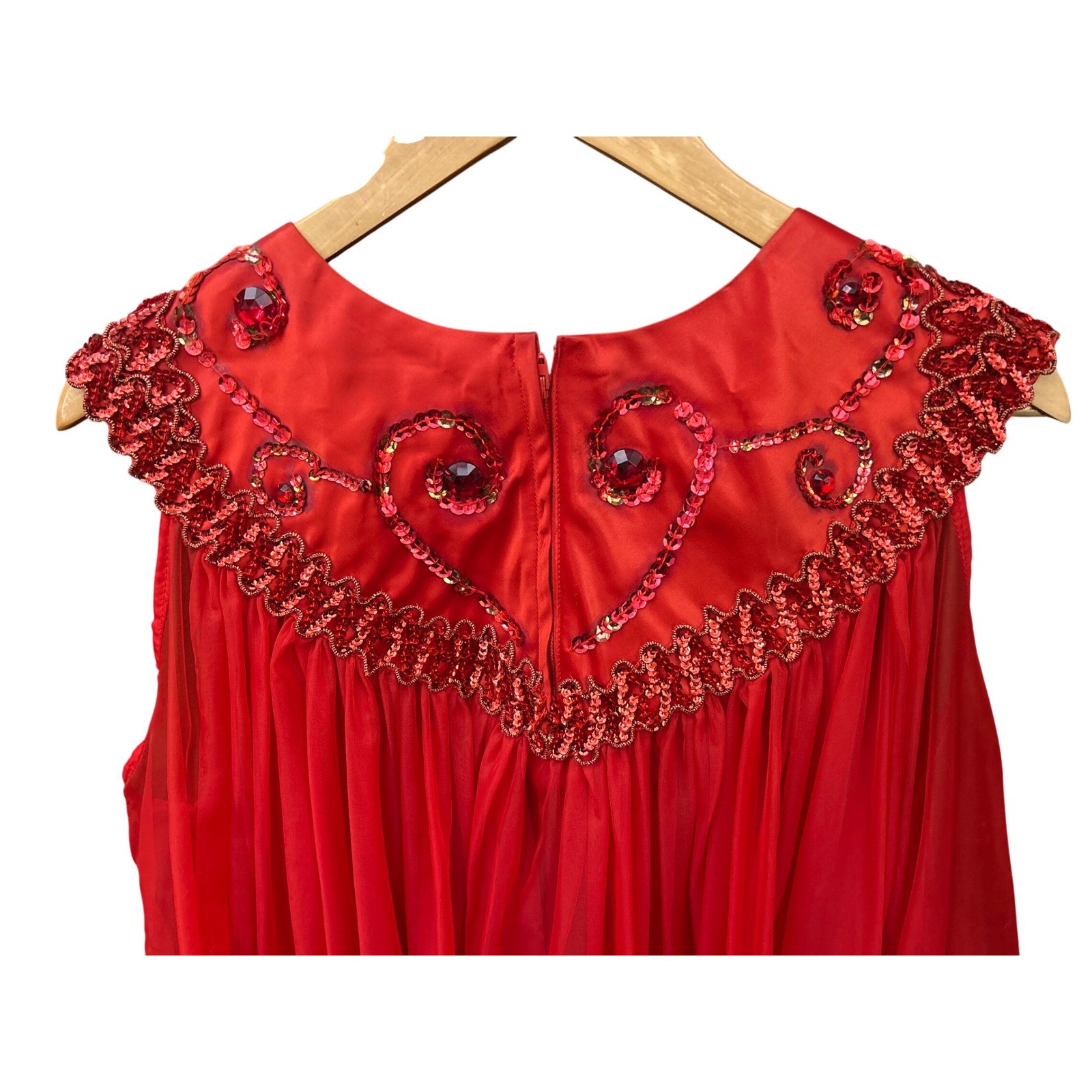Vintage Old Hollywood Babydoll Dress Red Sequin Beaded Regencycore MCM Glamour