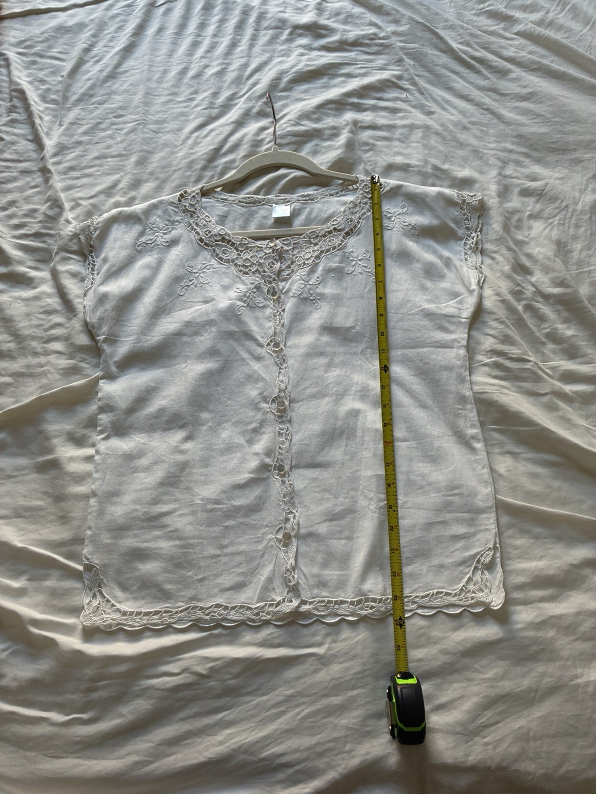 Vintage Handmade Cotton Blouse with Lace and Embroidery