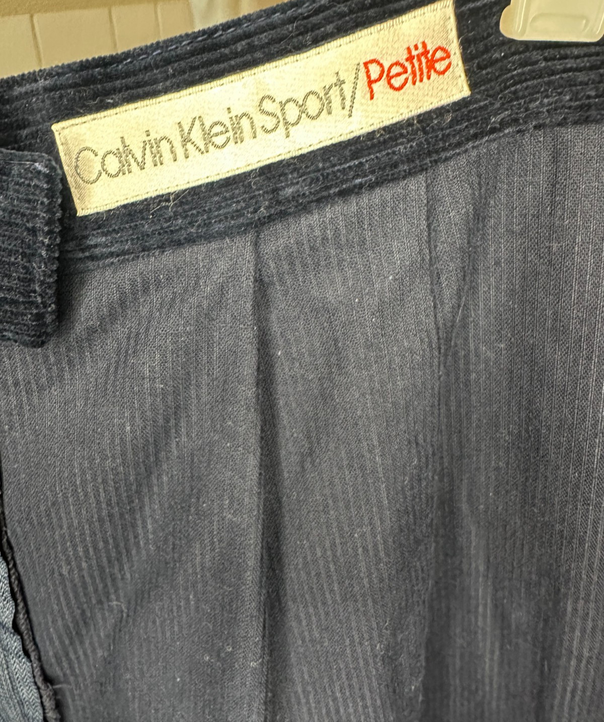 Vtg Calvin Klein Blue Corduroy Straight Below Knee Skirt Slit size 12