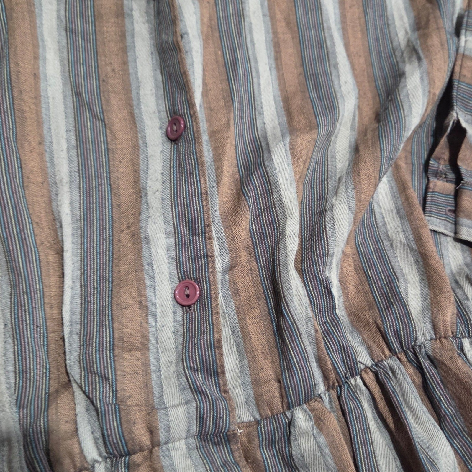 Vintage Willi of California Striped Button Front Midi Dress Brown Tan 14 5427
