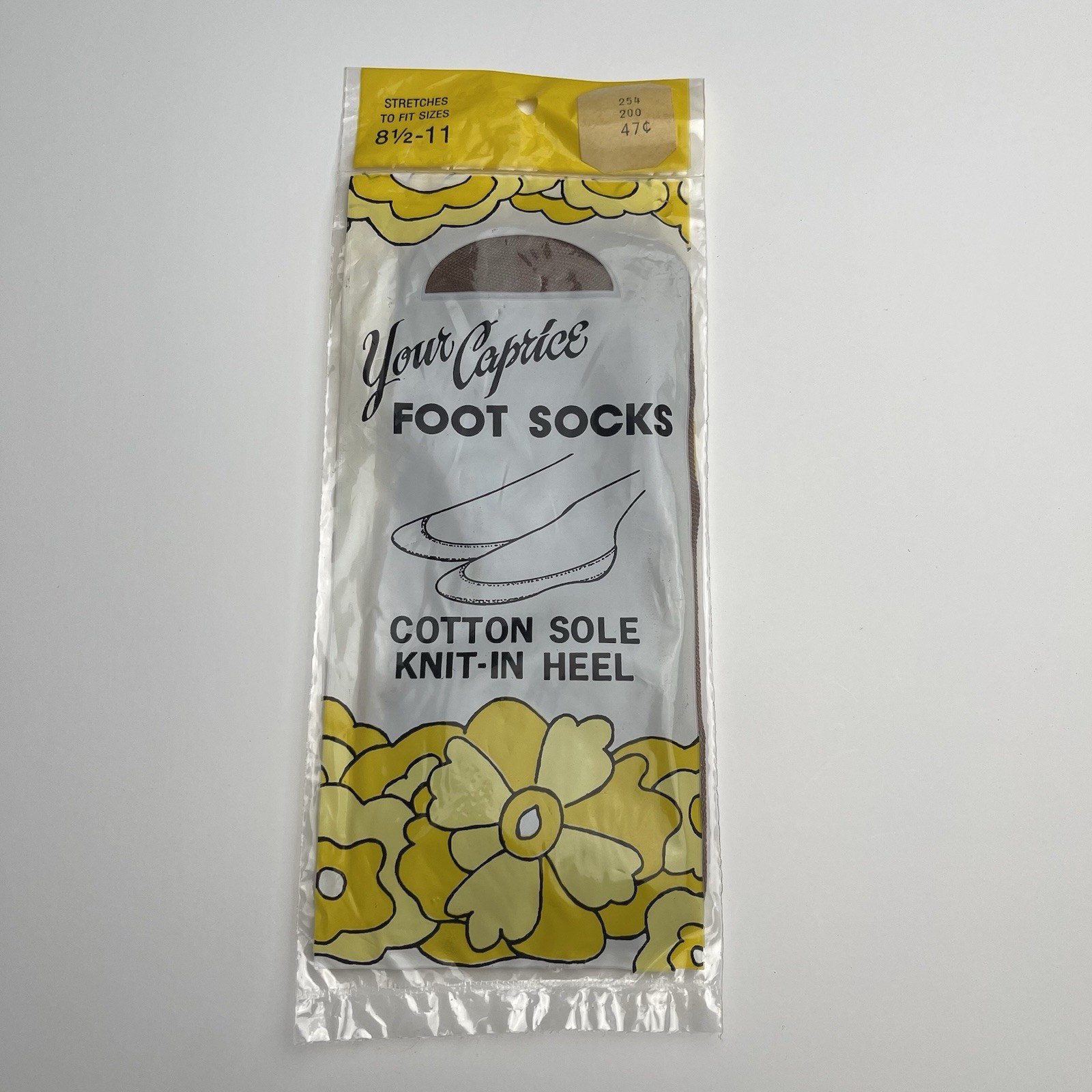 Caprice Vintage 70s Foot Socks Nylon Cotton USA Made 8.5-11 Retro Hosiery NOS