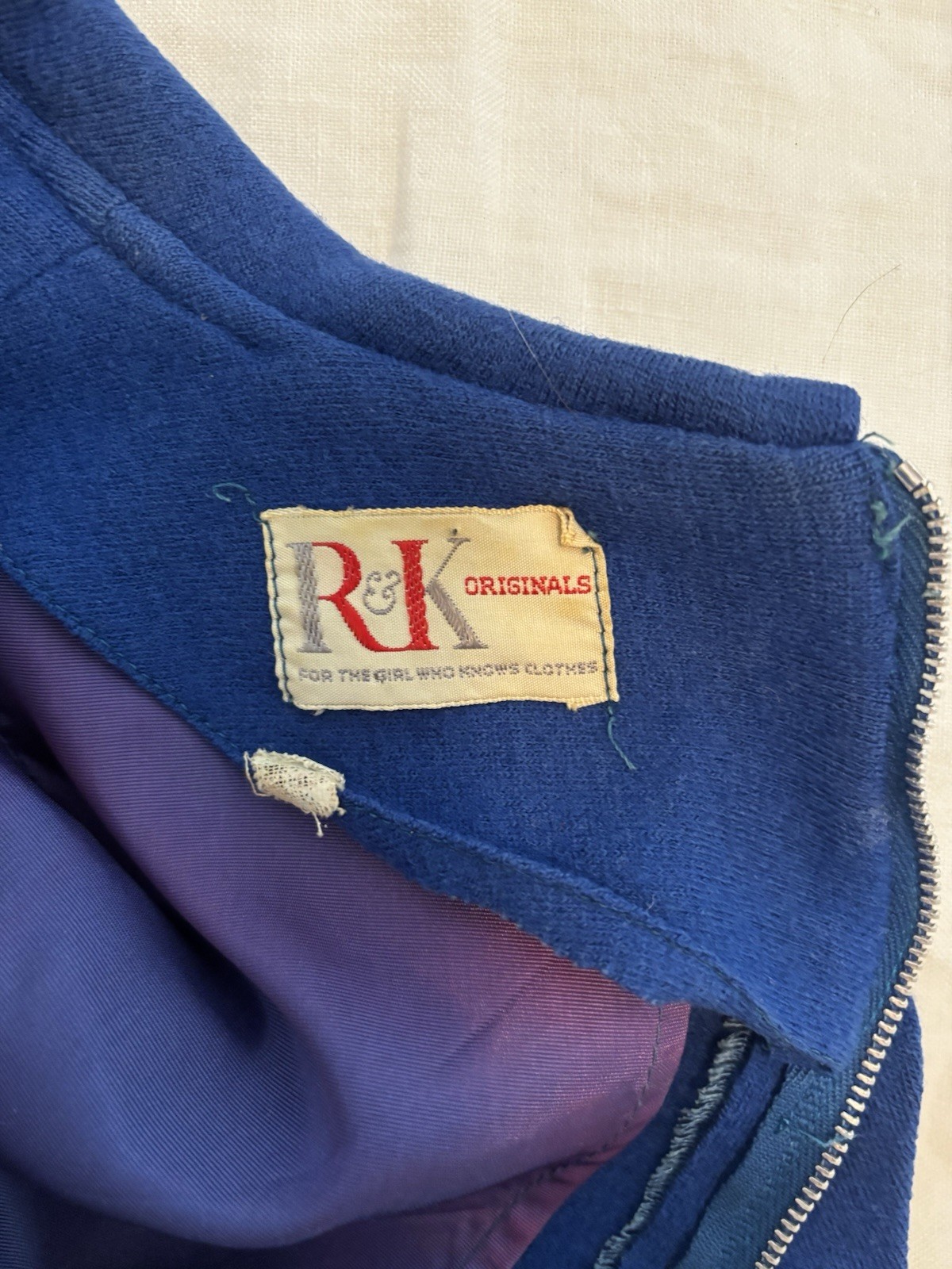 Vintage 1950’s R&K Originals Wool Dress With Pleated Skirt Cobalt Blue Size 4