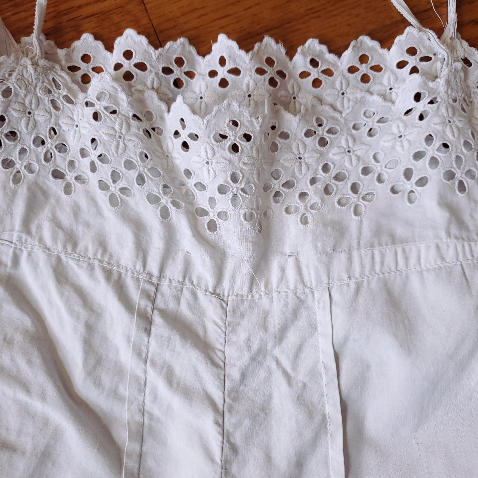 Antique Victorian Edwardian undergarment white cotton eyelet lace slip old dress