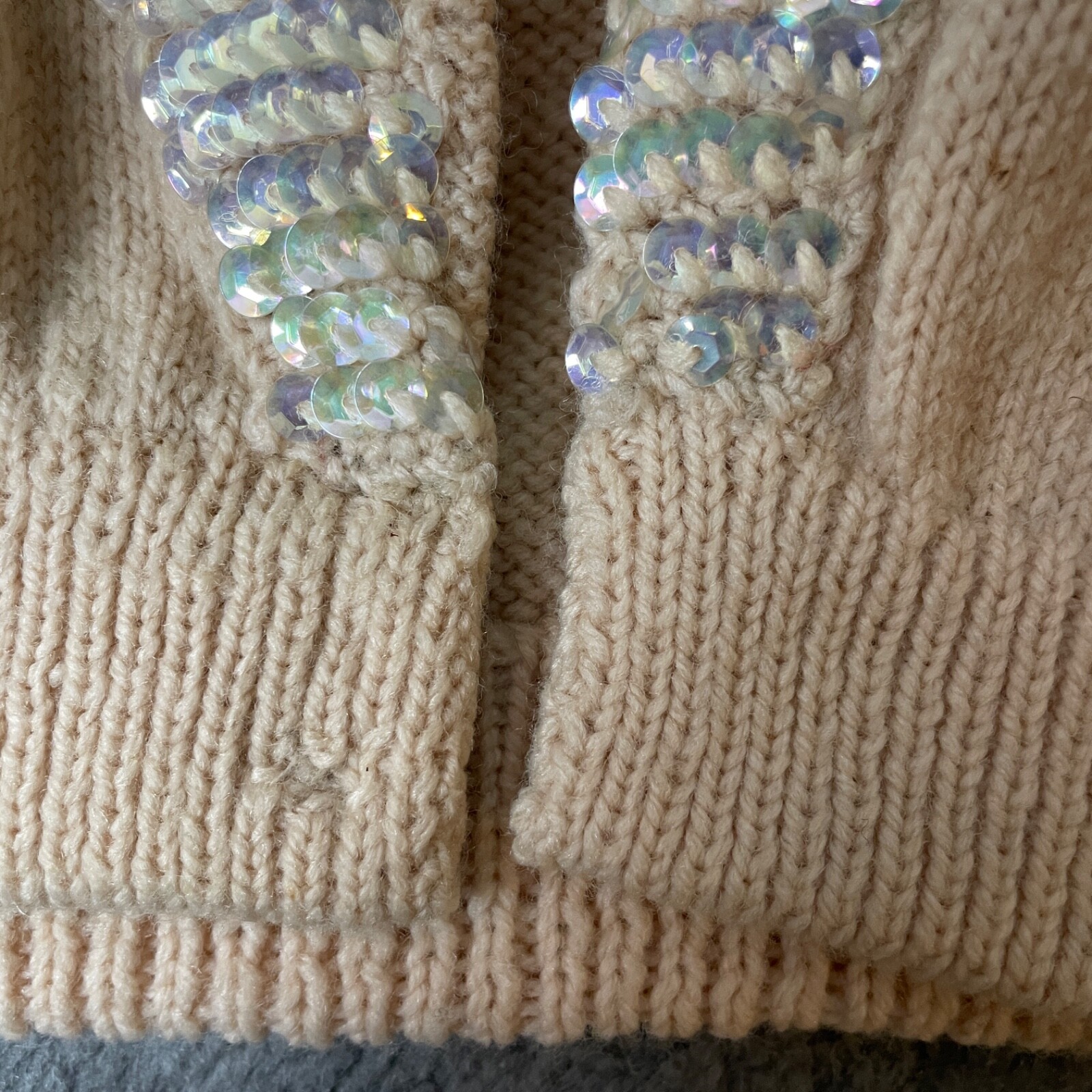 VTG Artisan Made Cardigan Sweater Womens S/M Beige Sequins Hand Knit
