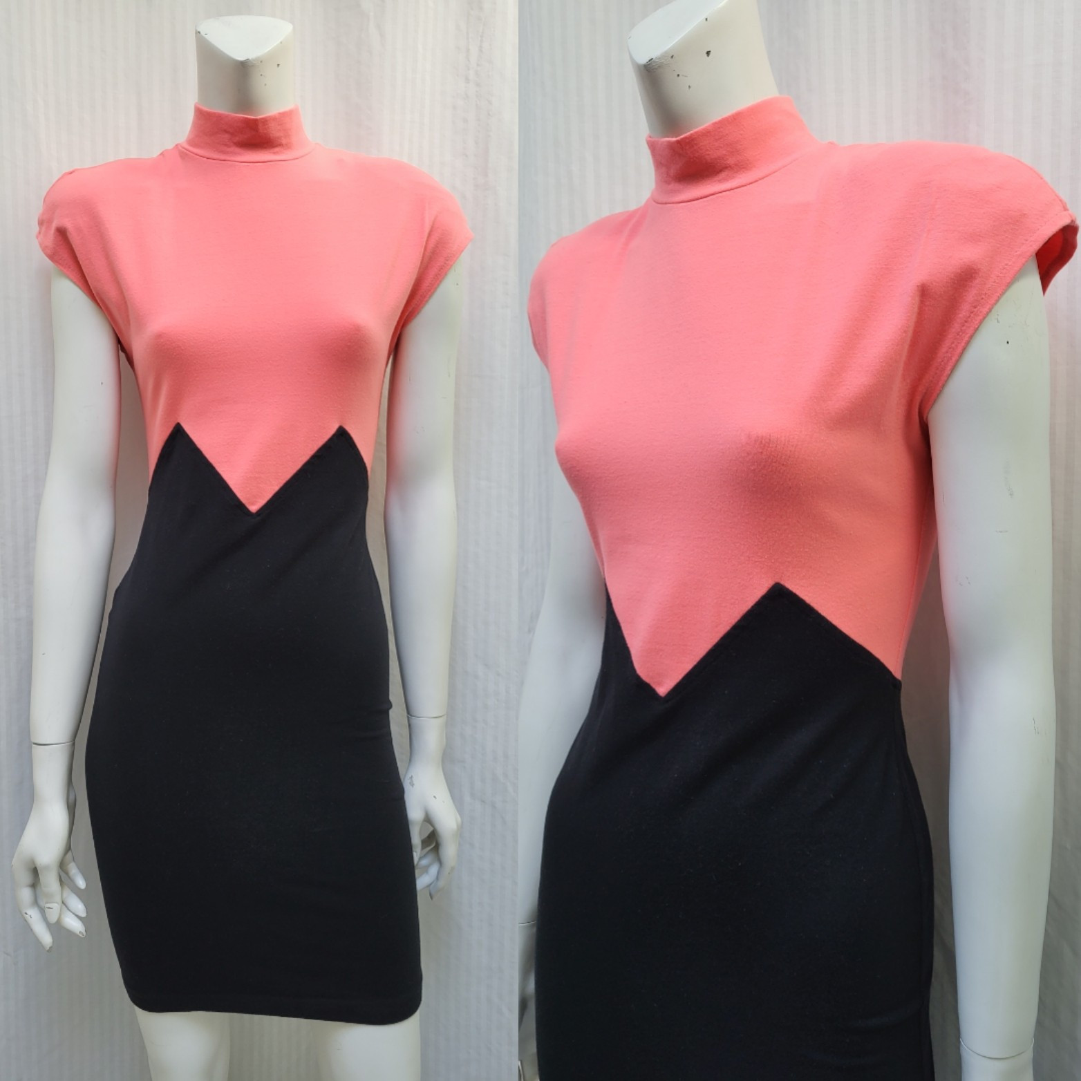Vintage 1980’s ALL THAT JAZZ Pink & Black Body Con Knit Dress – Size S