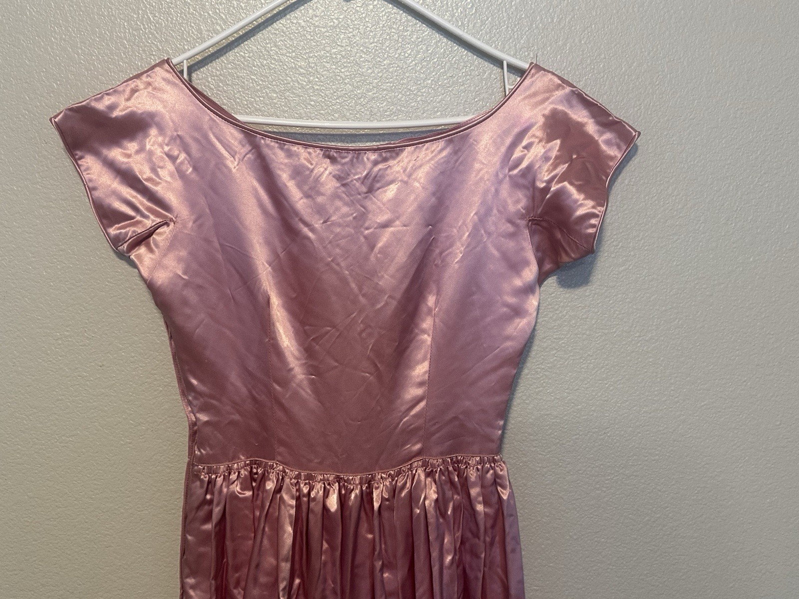 1950s Emma Domb Pink Satin Gown Formal Dress Full Skirt Glinda Debutant sz.S