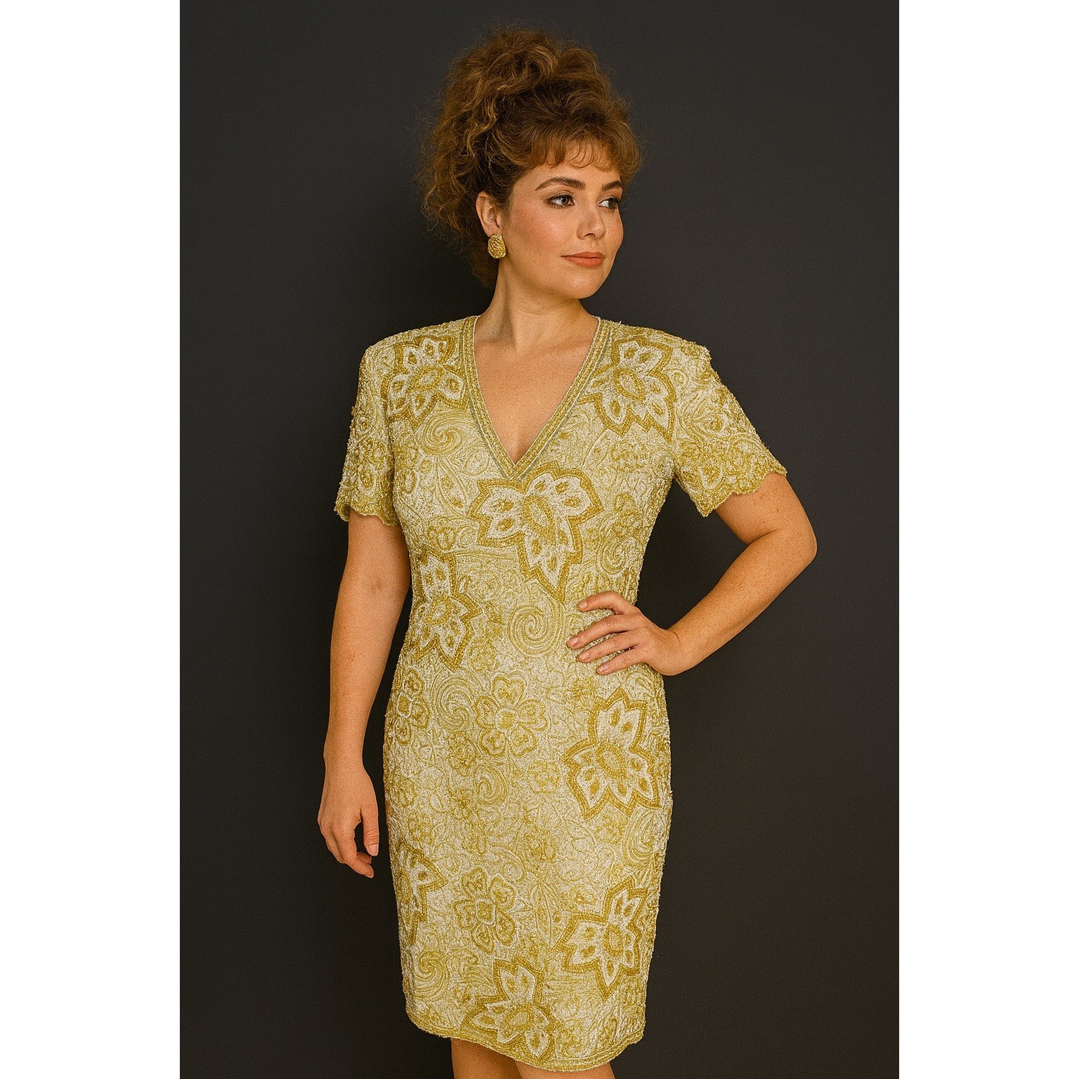 Vintage 80s Naheem Khan Riazee Nights CACHE Heavy Beaded Formal Cocktail Dress