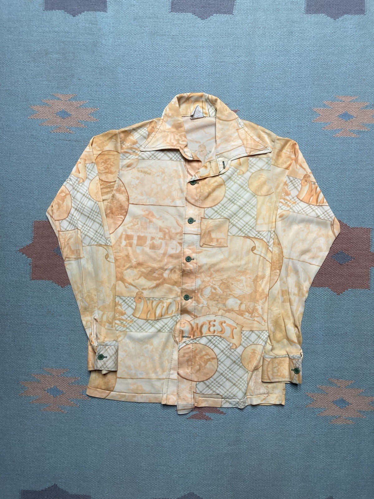 Vintage 70s long sleeve button shirt nylon acetate? Wild West women’s small