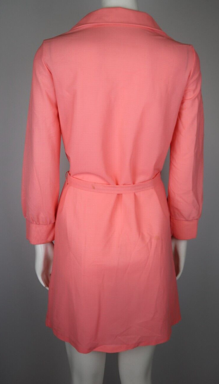 Vintage 1970s 70s Women’s Coral Orange Pink Dress with Belt – Size S