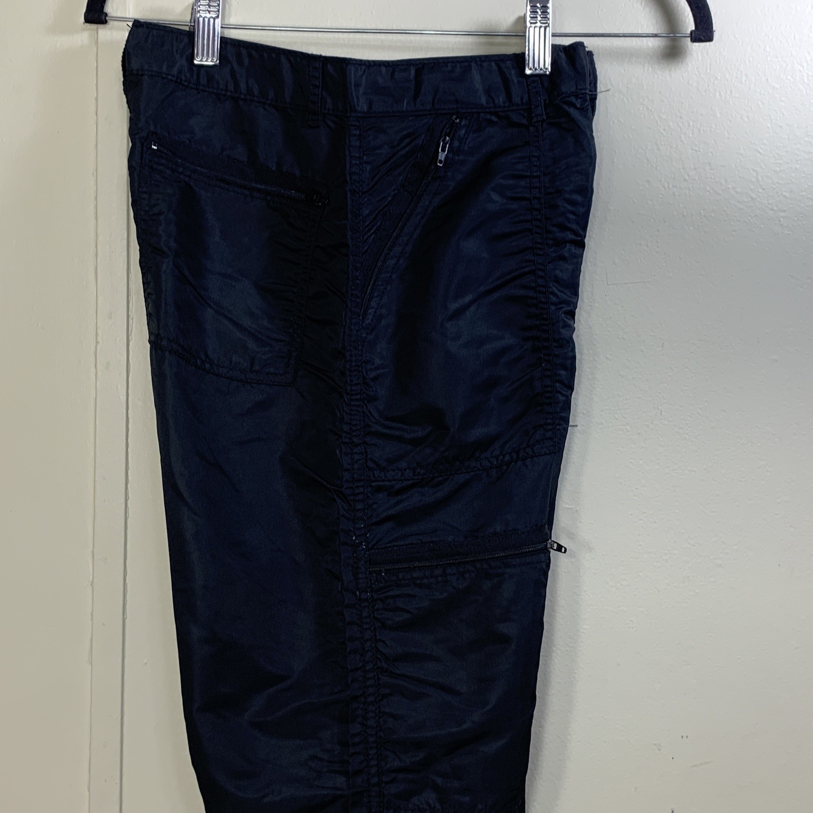 Iconic 80’s Black Parachute Pants Nylon Cargo 6 Pockets Zip Leg Size 7-8