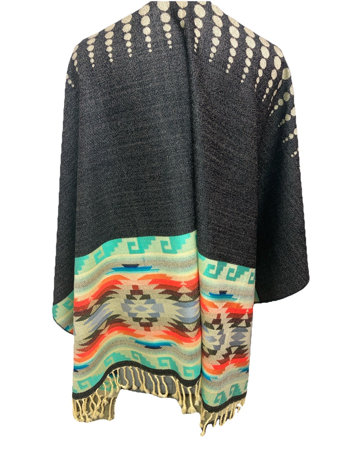 Custom “GALAPAGOS” Aztec Southwestern Wool Cape Poncho 36L X 50” Wide Reversible