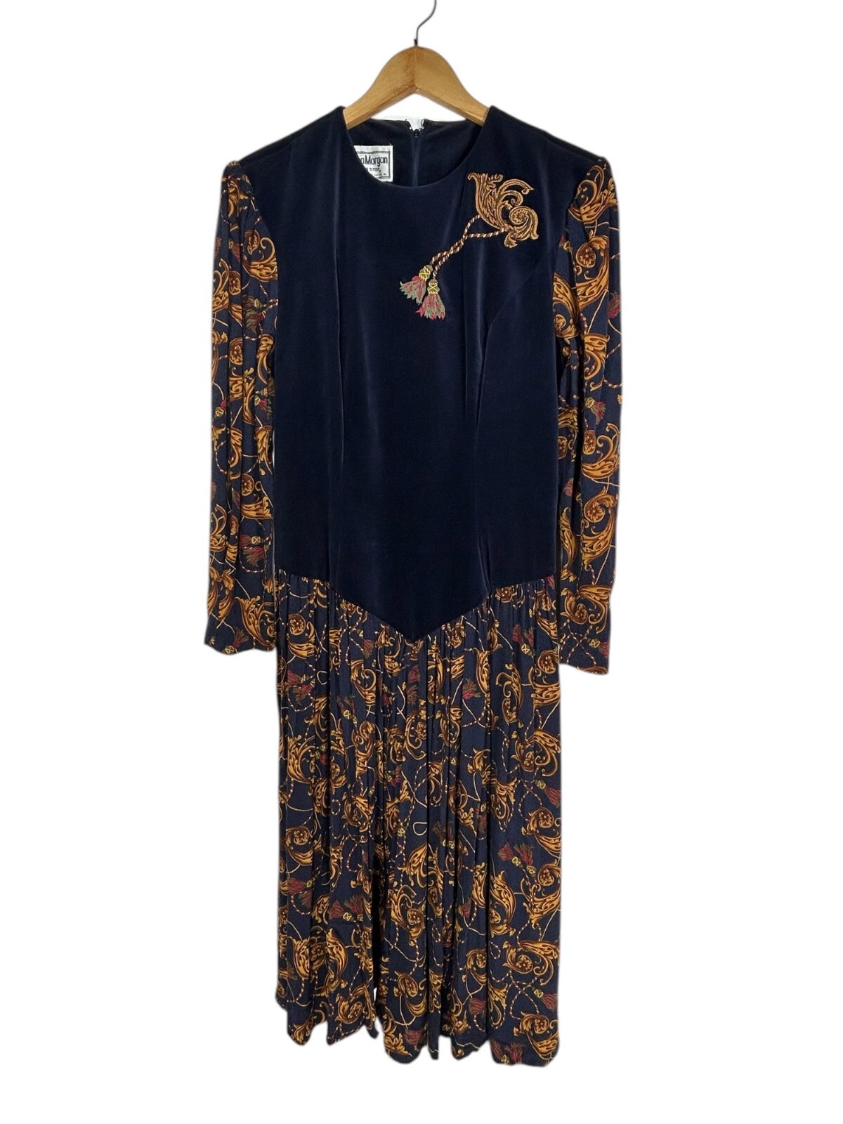 DONNA MORGAN for NON STOP Maxi Dress Sz 11/12 Baroque Embroidered Printed Velour