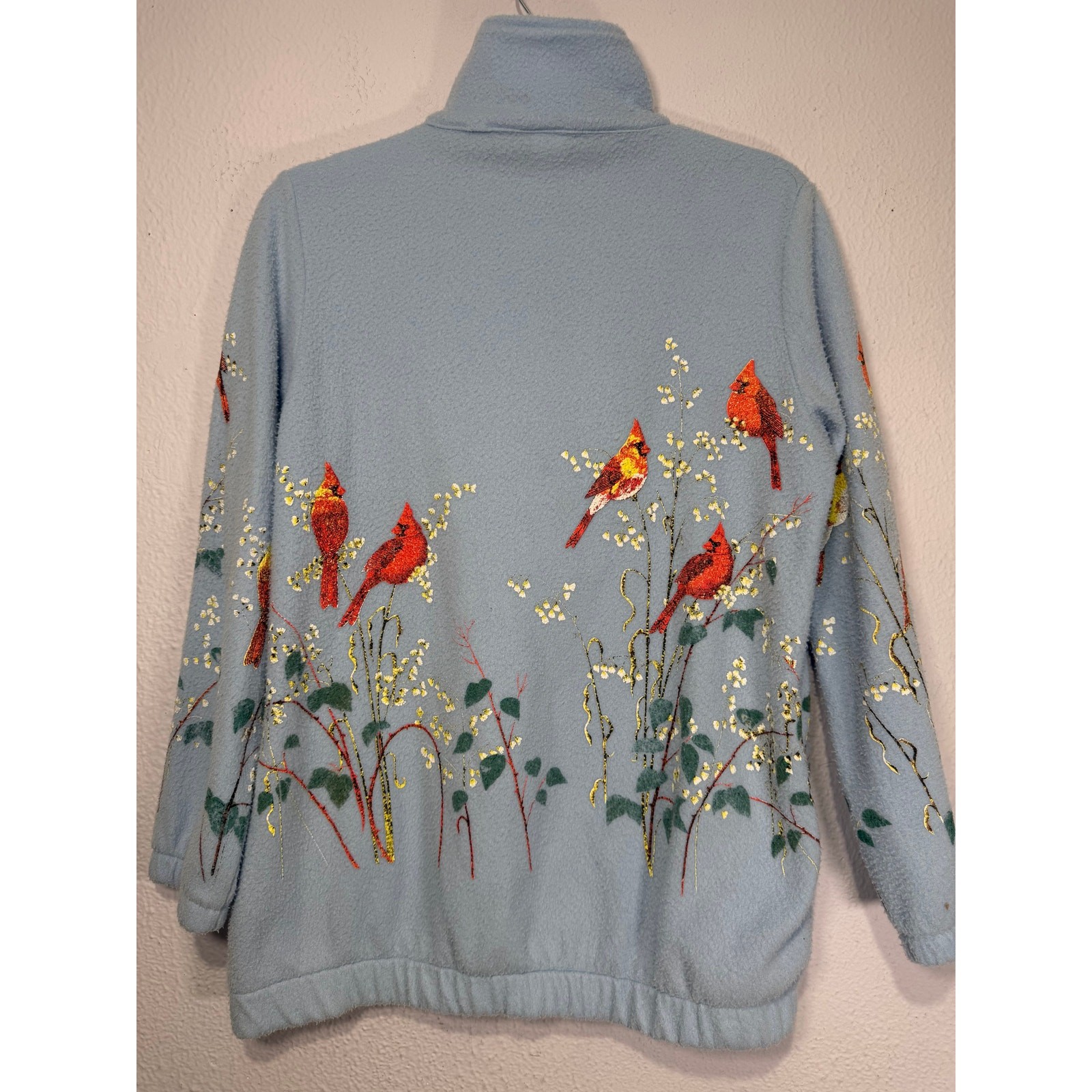 Vintage Tudor Court Fleece Womens Cardinal Bird Blue S Cottagecore Nature Granny