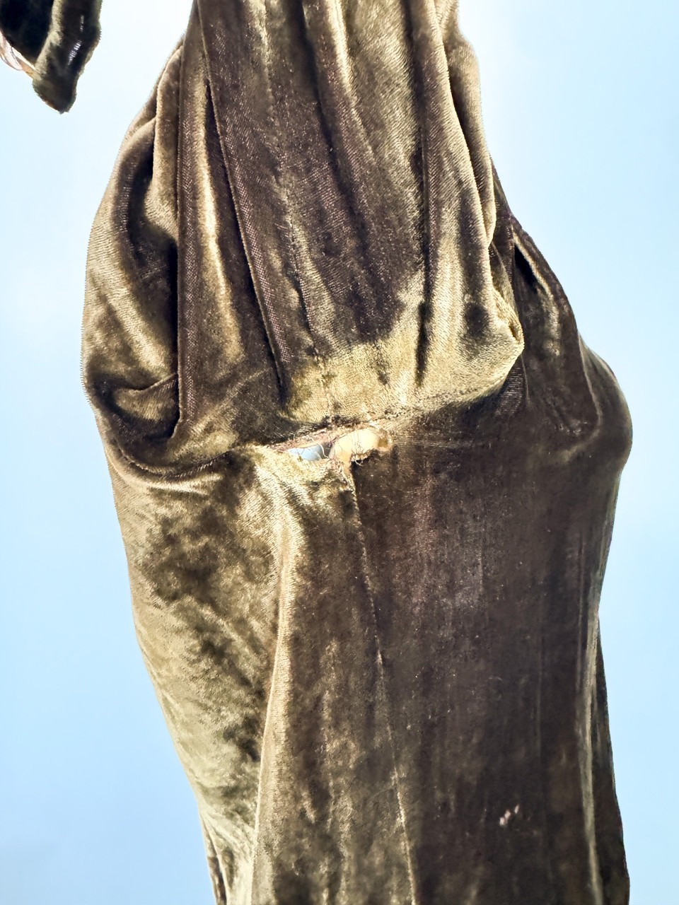1920s Brown Silk Velvet Rhinestone Bow Flapper Dress