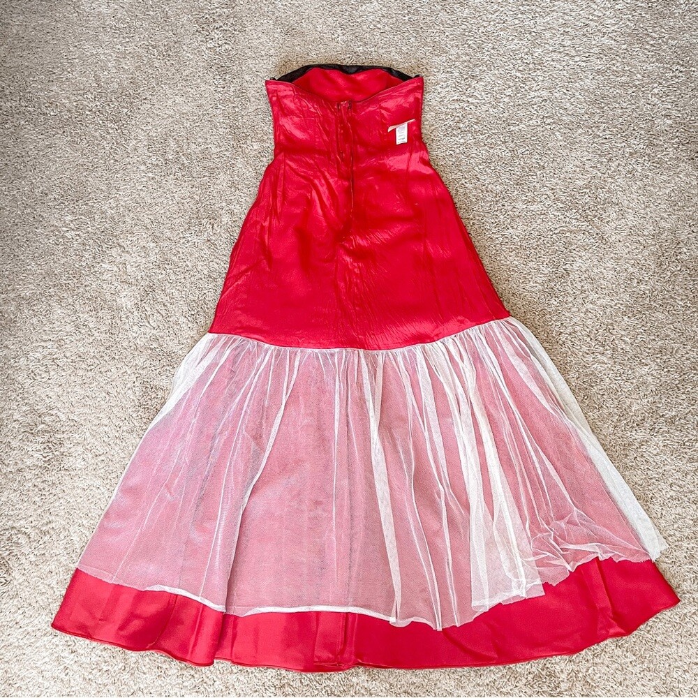 Vintage Let’s Fashion Red and Black Strapless Formal Party Dress Gown Size XS