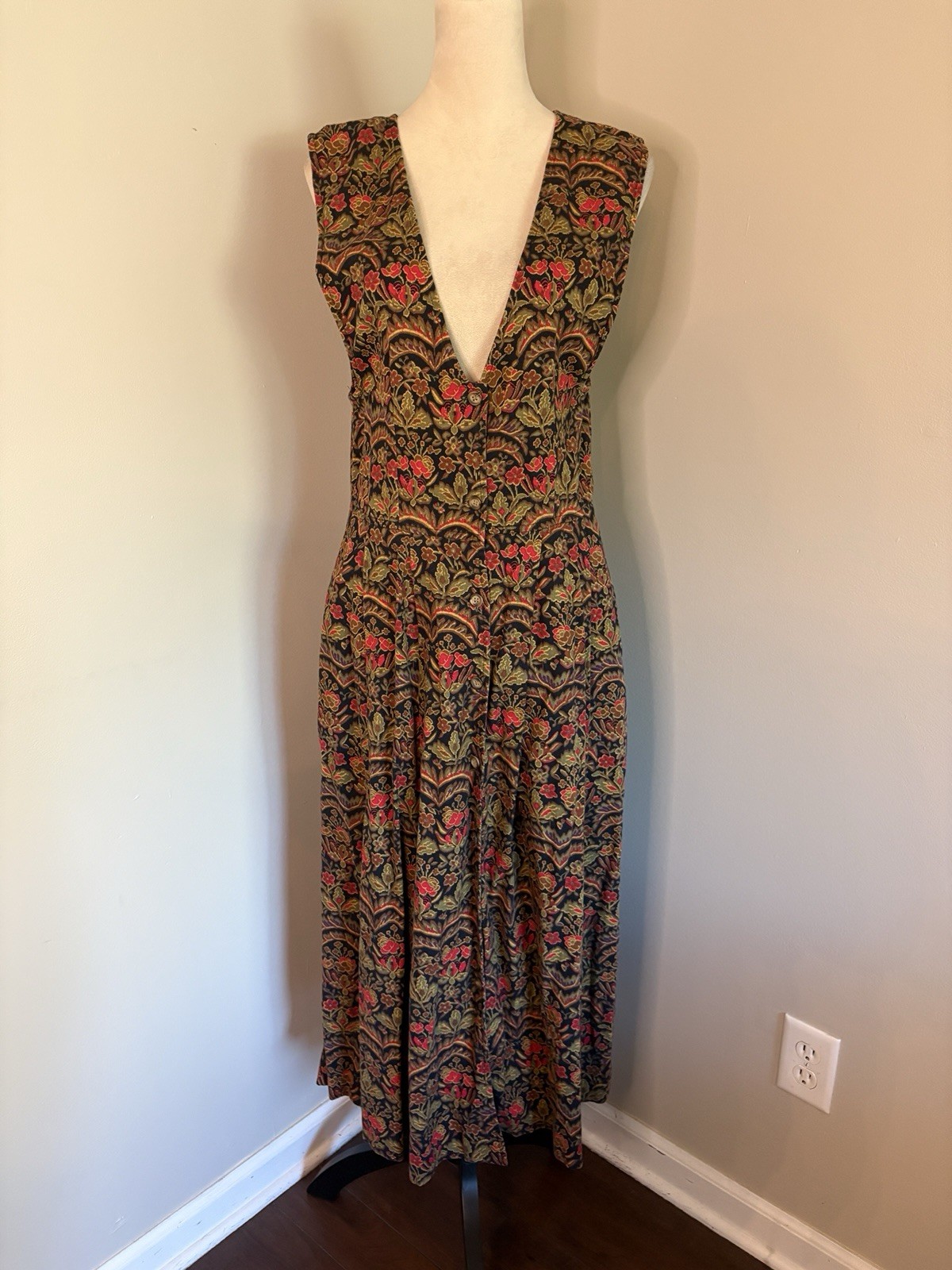 VTG Cambridge Dry Goods Floral Pinafore Maxi Dress 90’s Cottagecore Prairie Sz 8