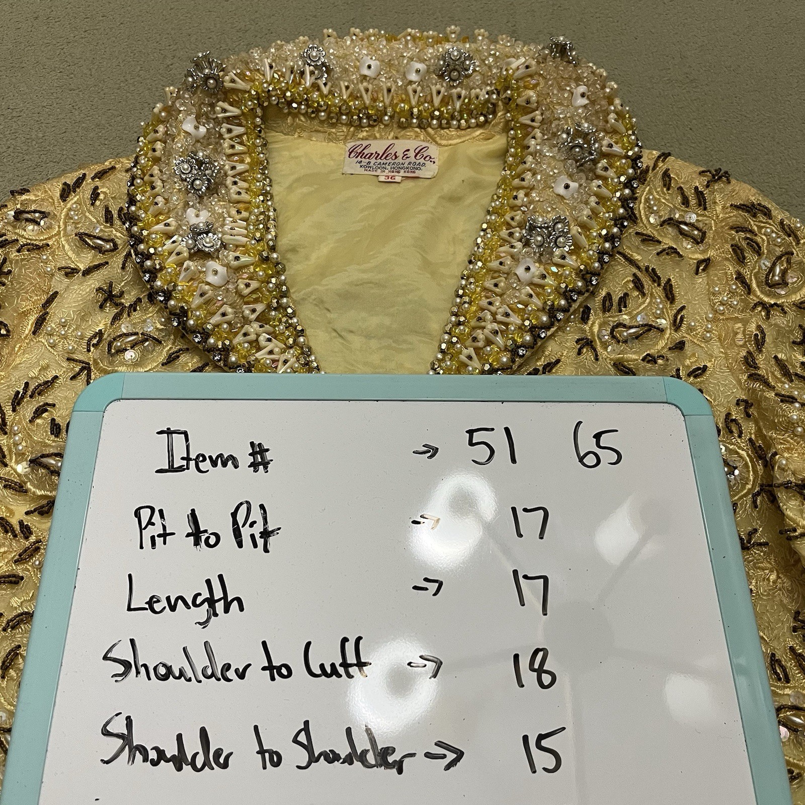Vintage 50s 60s Charles & Co. Gold Beaded Dress and Jacket Both Size 36