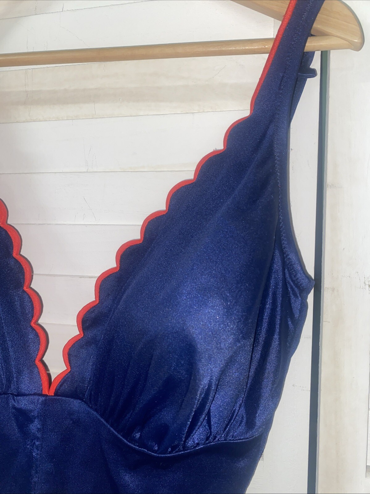 Vintage 1970 DeWeese Design Navy W/ Red Trim One Piece Swimsuit Sz 16 USA Made