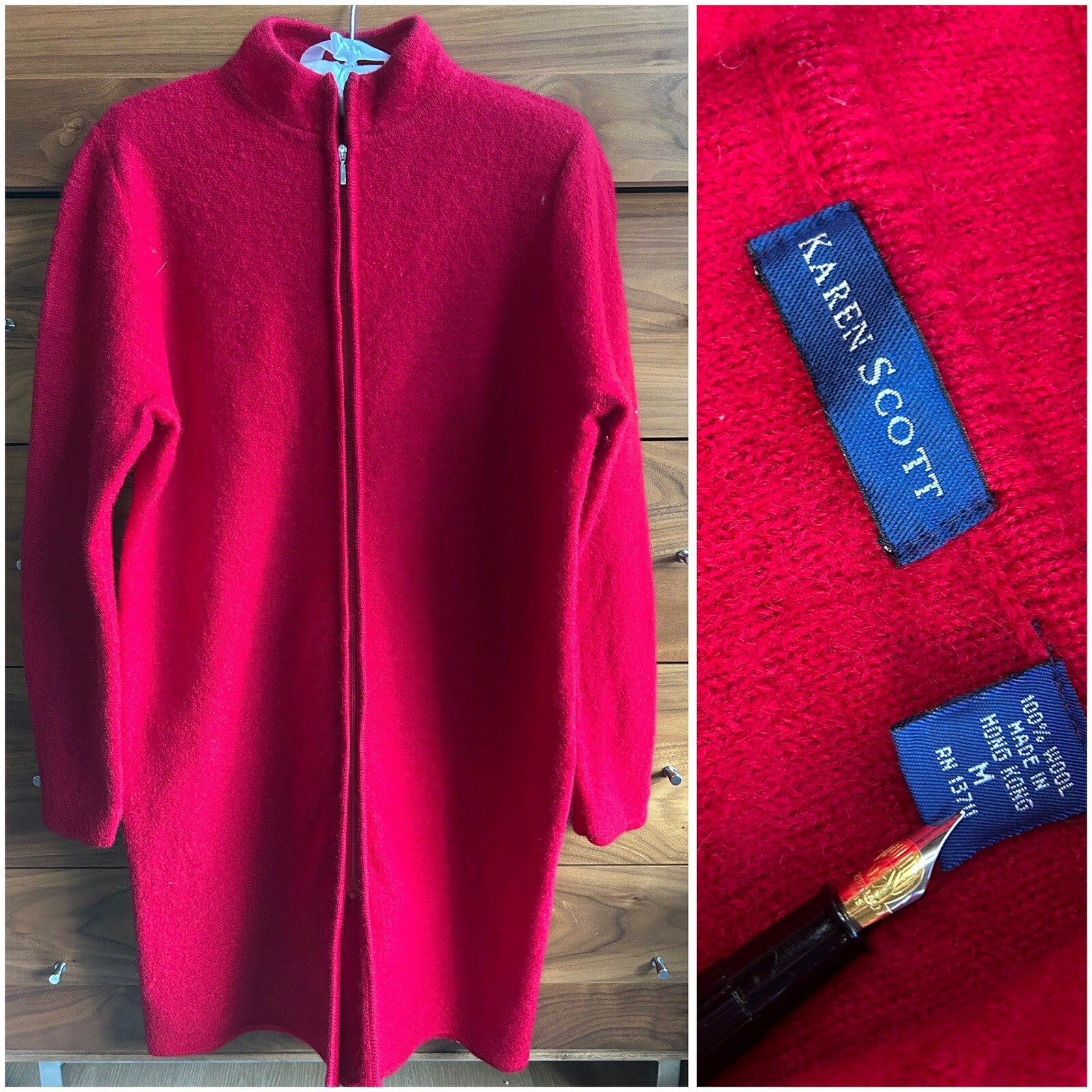 Vintage 90’s CLASSIC Long Sweater Jacket Karen Scott Red 100% Wool