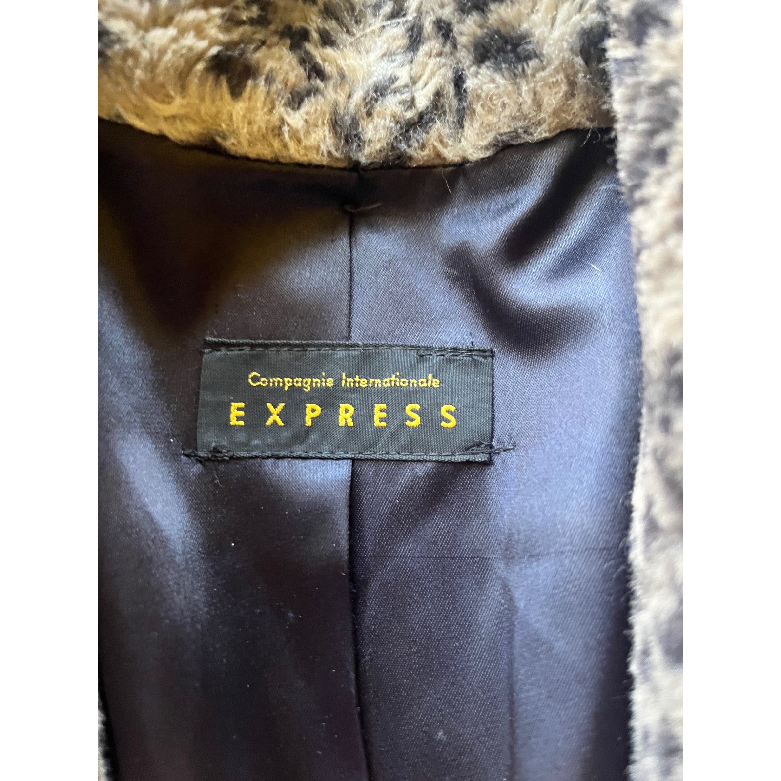 Vintage Express Faux Leopard Fur Coat Womens XL Long Plush Animal Print Jacket