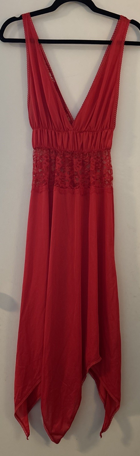 Vtg Lady Cameo Dallas Sexy Red Long Sheer Panel Silky Nightgown Gown Sz M USA