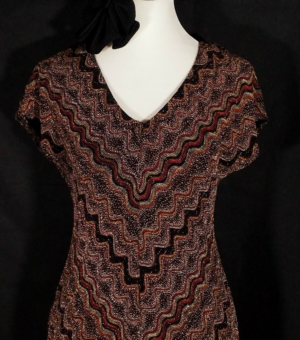 Vintage 1980s 1990s Robbie Bee Petite Metallic Gold Red Bodycon Midi dress Sz 8P