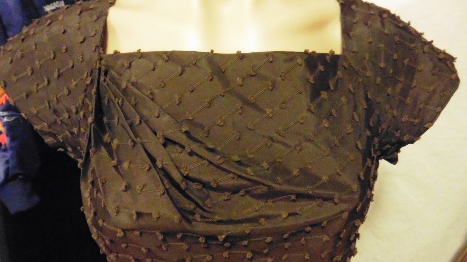 40s Dark Chocolate Brown Drop Waist Tufted Nubby Taffeta Party Dress sz S