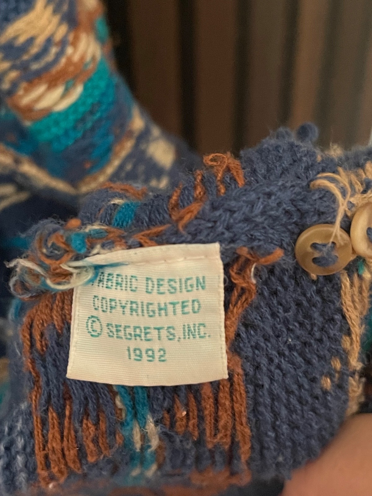 Vintage Segrets Sun Prints – Sweater Vest – Blue/Brown – Cotton/Ramie – Sz L