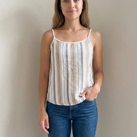 Garnet Hill stripe linen-feel cami tank top adjustable straps – XS