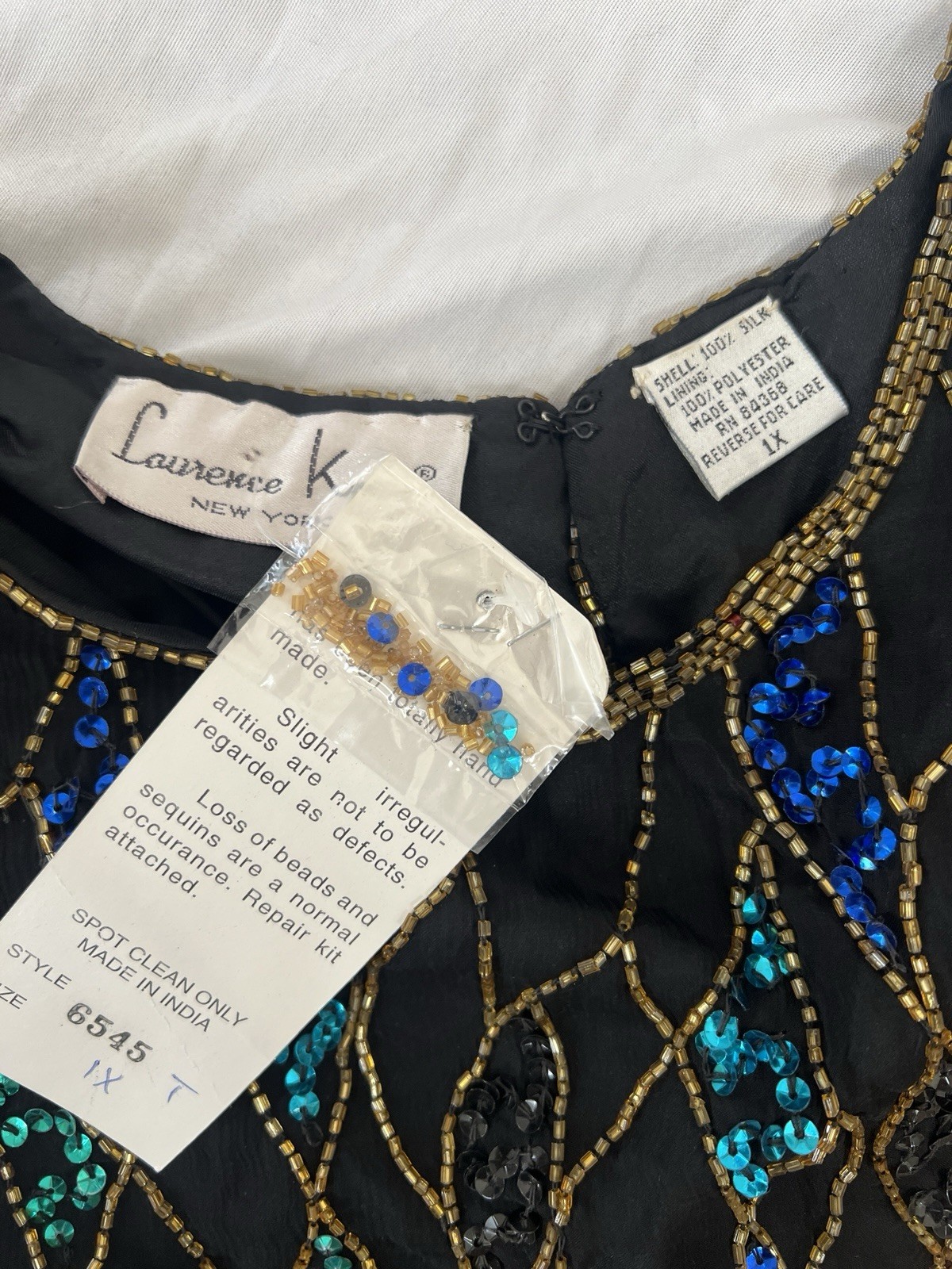 Vintage 80’s Laurence Kazar, 100% Silk, Beaded Sequin Blouse, Size 1X, NWT