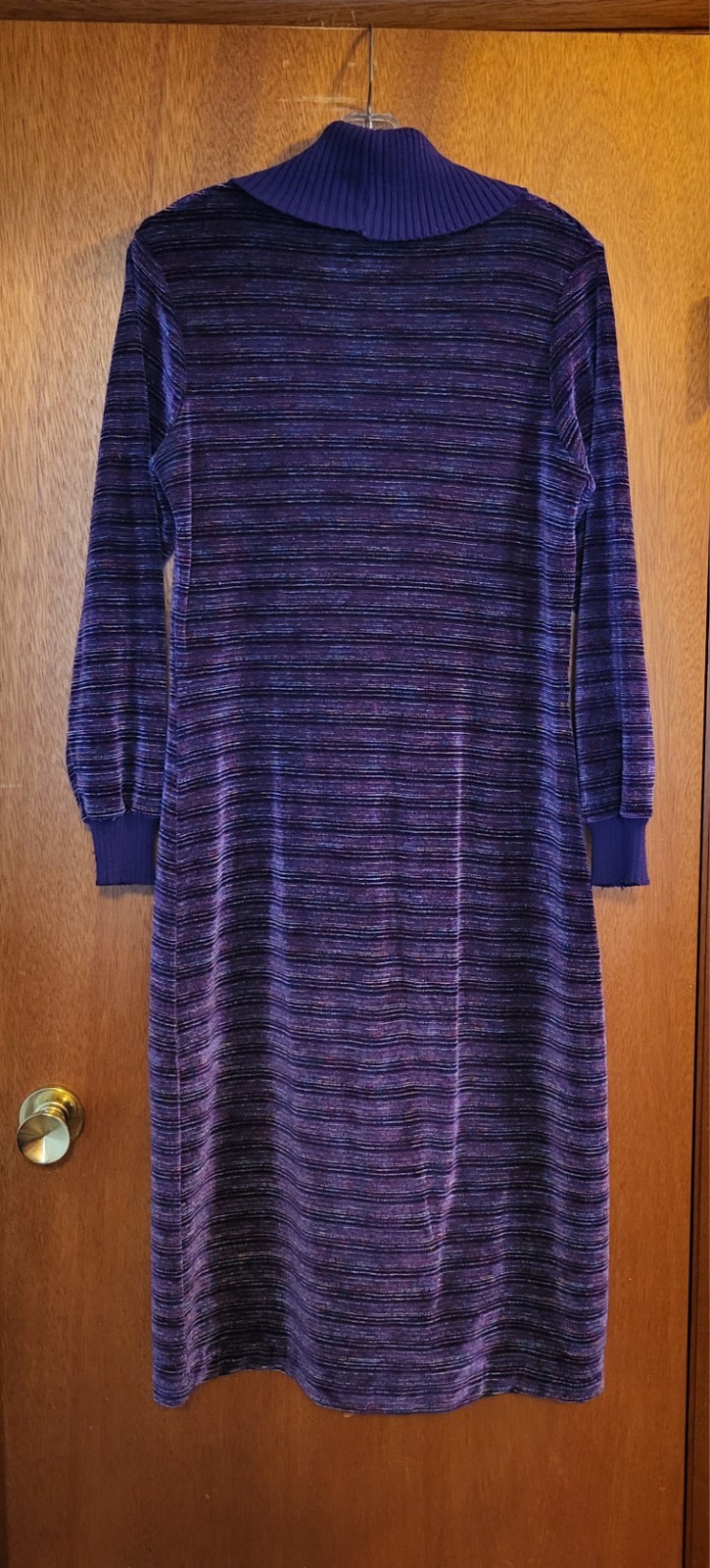 Vintage Carlyle Dress Midi Purple Striped Velour Long Sleeves Sz 14