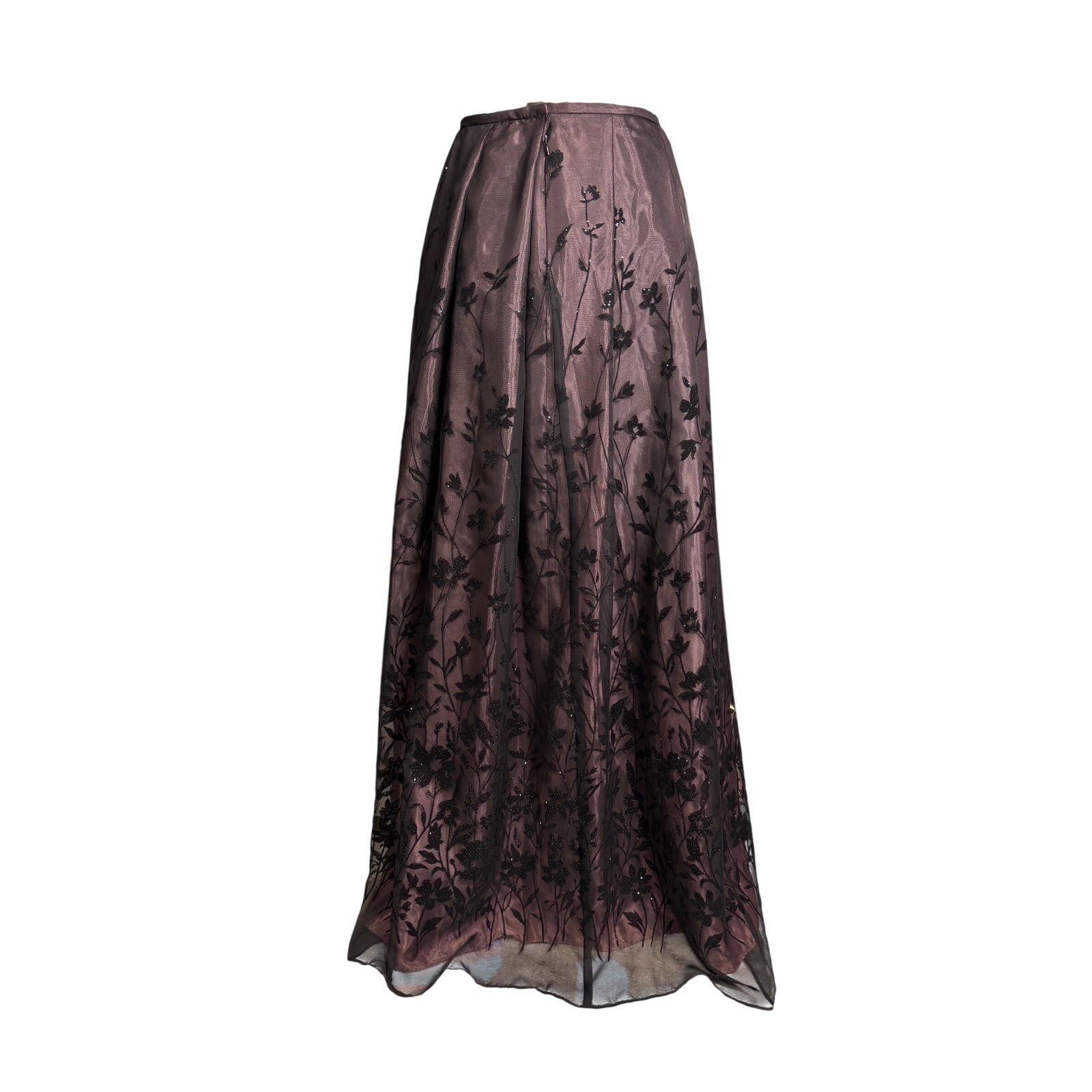 Vintage Night Way Formal Maxi Skirt Sz10 Black Floral Flocked Mesh Gothic Prom