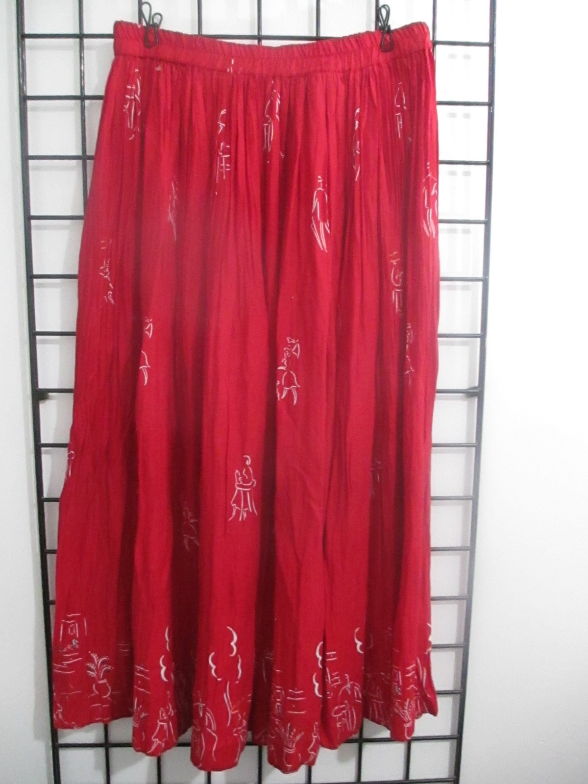 VINTAGE STONEBRIDGE / USA 🌸 1X==CRINKLED RED PRINT / PULL ON / MAXI SKIRT