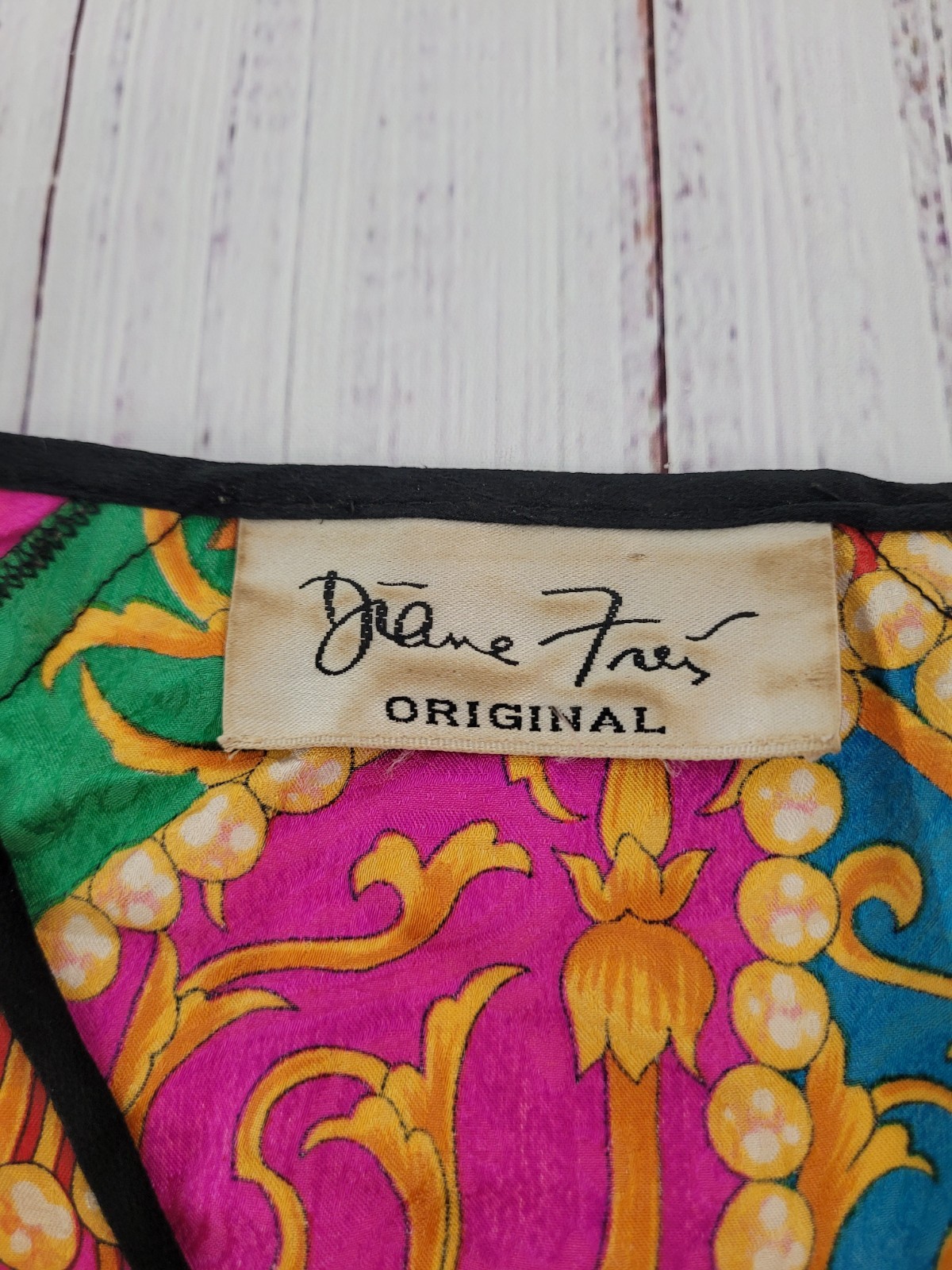 Vintage Diane Freis Original Blouse Baroque Scarf Print 3/4 Sleeve 80s 90s