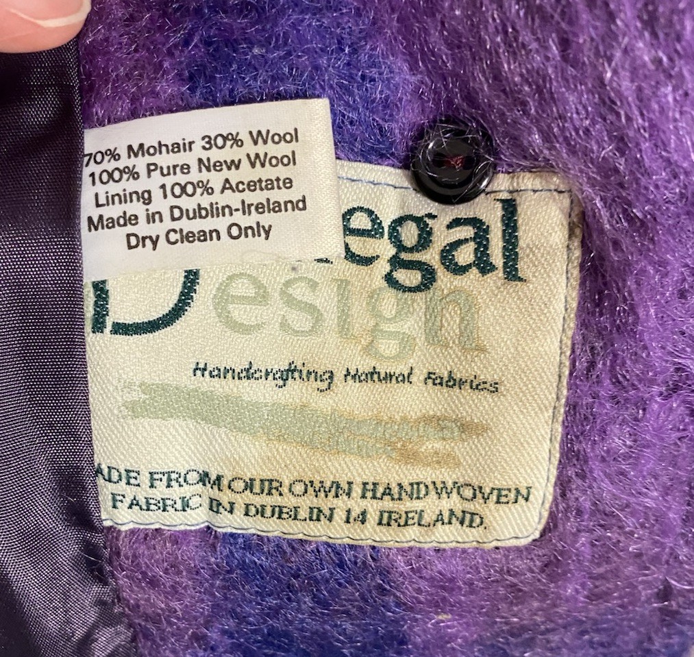90s Donegal Design Mohair Wool Plaid Scarf Collar Coat Ireland Made VTG Large