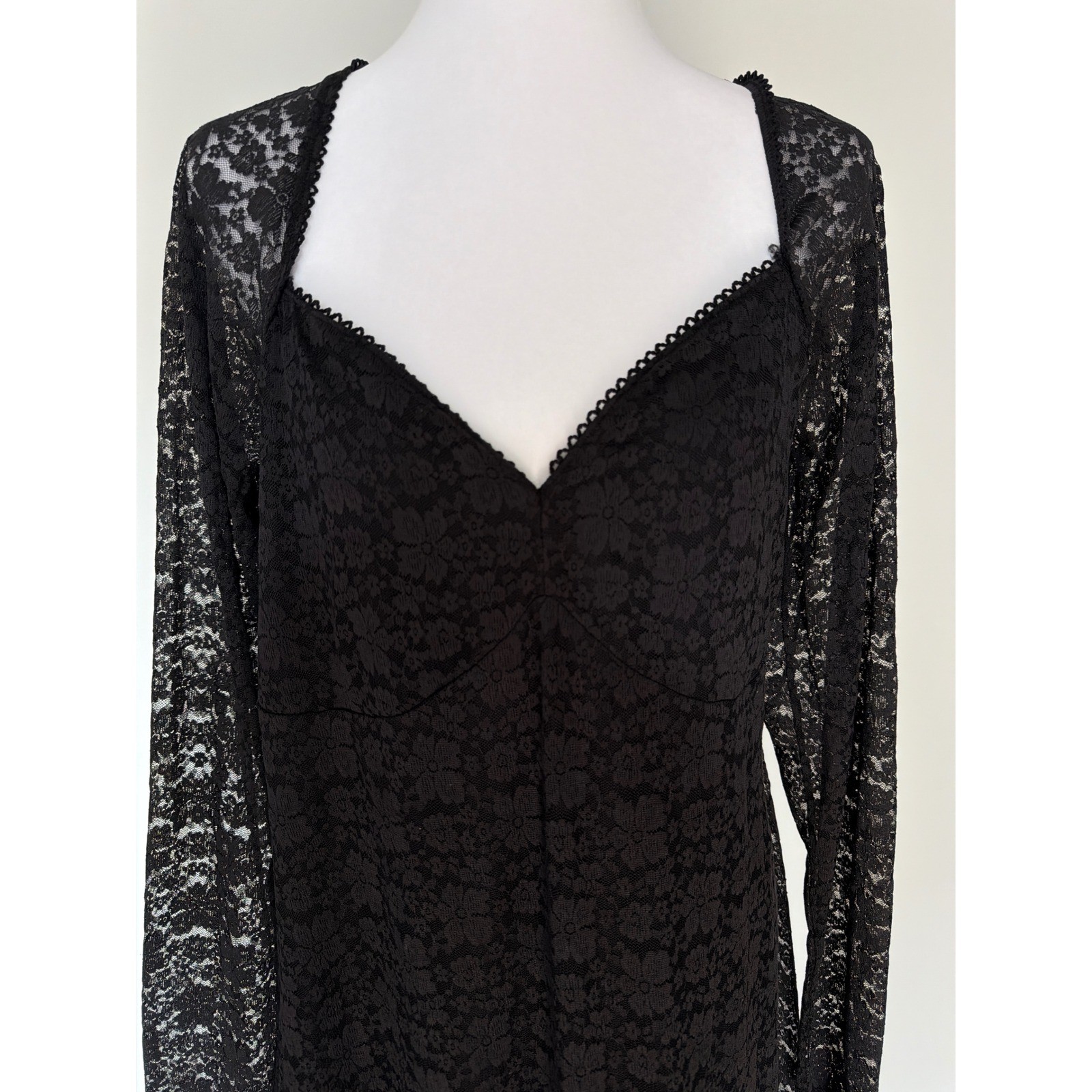 Dark Fairy Gothic Romantic Black Lace Fit & Flare Mini Dress XL