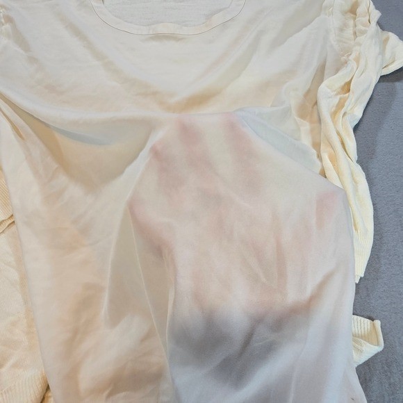 Retro-ology Mixed Media Top Womens Large Ivory Sheer Front Knit Back Tunic